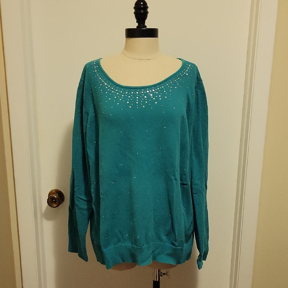 Laura Scott Women's Teal/Green Rhinestone Embellished Sweater